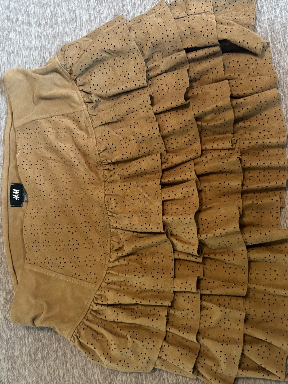 H&M Brown Tiered Eyelet Suede-Look Skater Skirt